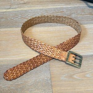 Linea Pelle wide leather woven belt tan